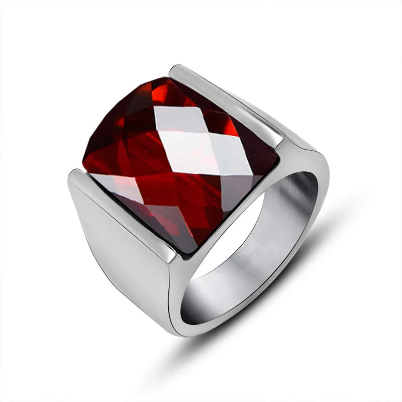 

Domineering Retro Inlaid Red Semi-percious Stone Rings Black Artificial Semi-percious Ston Ring Garnet Men's Titanium Steel Ring