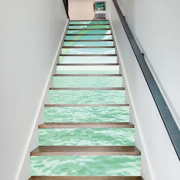 

Beautiful Rainbow Sea Home DIY Door Renovation Wallpaper Self Adhesive PVC Stair Stickers Waterproof Staircase Mural 6pcs/13pcs
