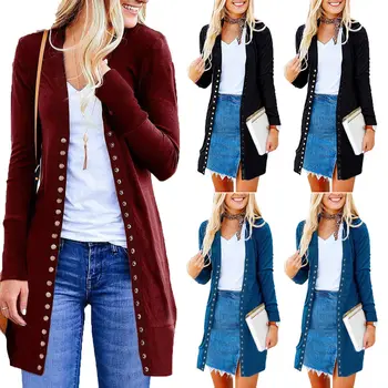 

Women Coat O Neck Solid Color Long Sleeve Casual Knitted Sweate Ladies Jumper Cardigan Knitwear Femme Outwear Tops