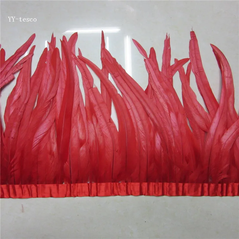 

10 yards 25-30CM red Rooster Feather Ribbon Trims Sideband Chicken Cock Feathers Trim Party Clothing DIY Wedding Decoration