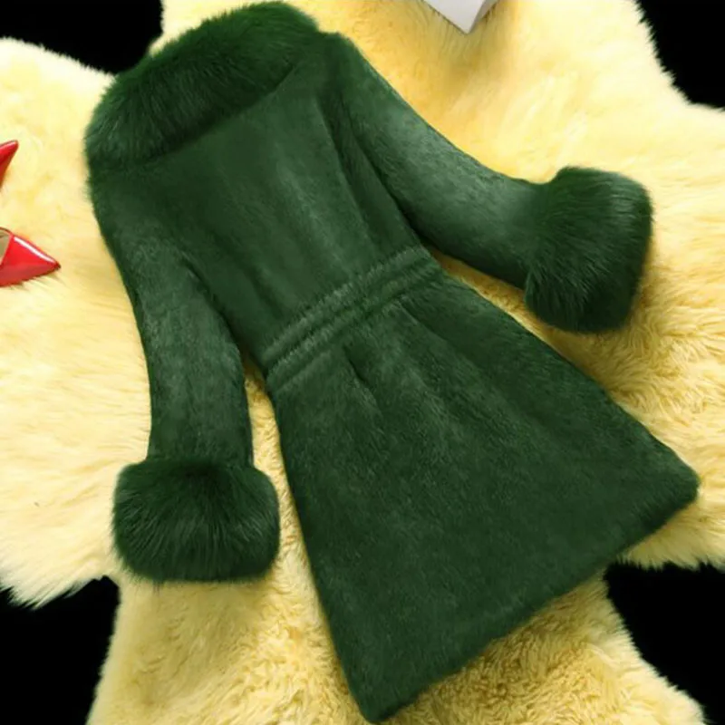 Новинка, женская шуба из кроличьего меха, большой воротник из лисьего меха, имитация норки, шуба, зимняя теплая куртка, высокое качество, куртка A626