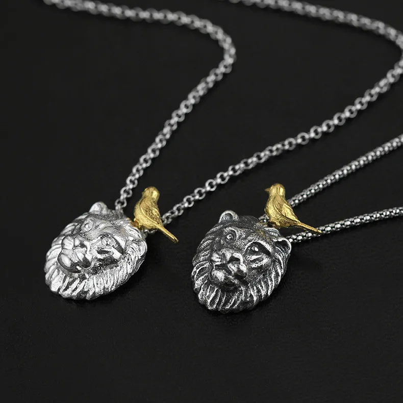 

Acecare 925 Sterling Silver Wild Pendant Original Lions And Birds Literary And Artistic Silver Lion Pendant Female Jewelry