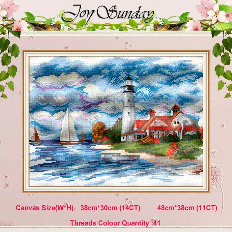 

The seaside lighthouse counted 11CT 14CT scenery Cross Stitch Set DIY DMC Cross-stitch Kit Embroidery Needlework Home Decor