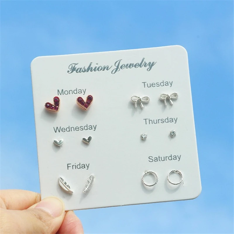 

6 Pairs/set, 2019 New Earrings for Women Stars Heart Cute Earring Fashion Jewelry Monday To Saturday 6 Pairs Earrings
