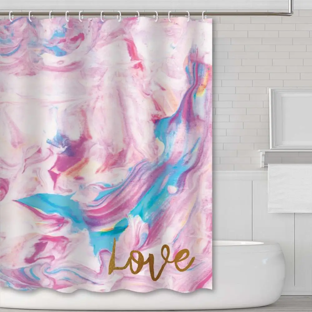 

Morigins Colored Marble Pattern Shower Curtain Durable Waterproof Printed Pattern Shower Curtain Unique Fabric Bathroom Decor YL
