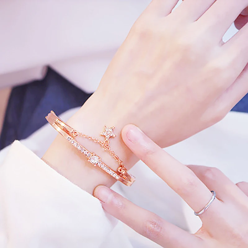 Новые браслеты женское сердце навсегда подвеска любовь браслет для женщин и роскошь известная марка ювелирных изделий розовое золото браслеты из нержавеющей стали