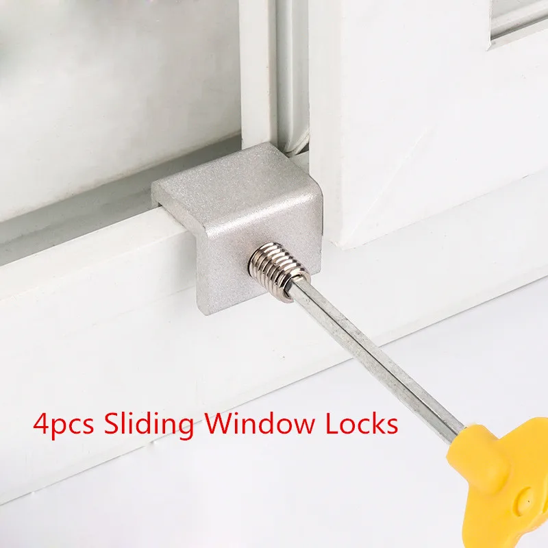 

8PCS 4Sets Adjustable Sliding Window Locks Stop Aluminum Alloy Door Frame Security Lock With Keys Home Office Safety Window Lock
