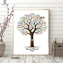 Птицы на свадебном дереве Свадебная церемония и делация на заказ отпечаток пальца DIY гость книга для участия вечерние Декор