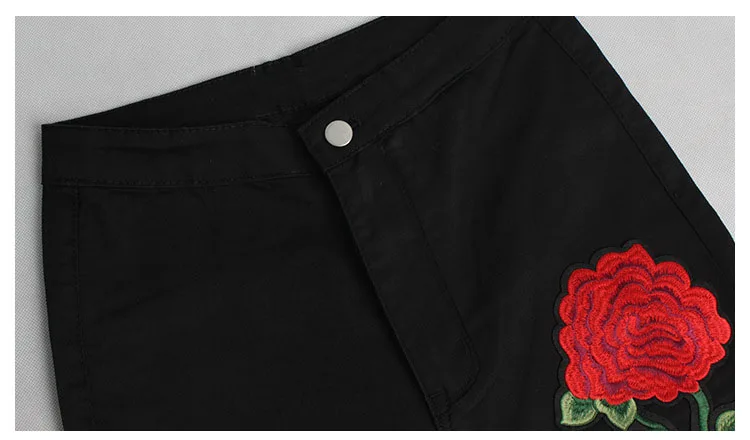 HCYO Designer Women Cloth Black Jeans 3D Floral Embroidery Slim Pencil Pants Pure Cotton Knee Hole Female Denim Jeans Trousers (9)