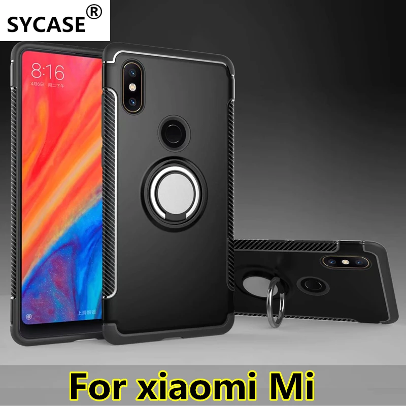 SYCASE For xiaomi Mi 8 8SE mi 6 note3 Mix2 S 5X 6X Hybrid Silicone PC Rugged Armor with Metal Finger Ring Holder phone case |