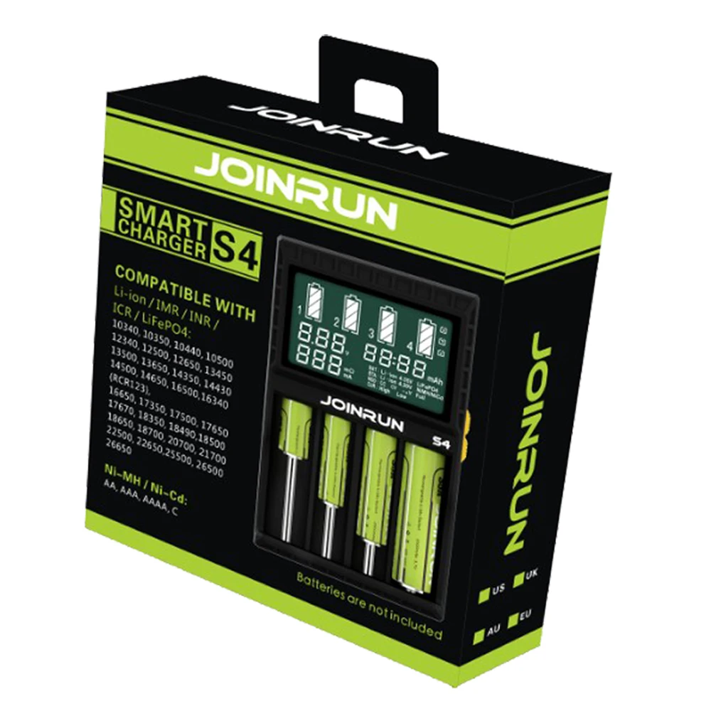 Joinrun S4 Li Ion 18650 Батарея Зарядное устройство с ЖК дисплей Экран 14500 16340 26650 AAA AA 12 В