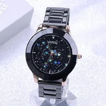 GUOU Brand Black Stainless Steel Watch Really High Quality Fashion Personality Rhinestone Full diamond Lady Luxury