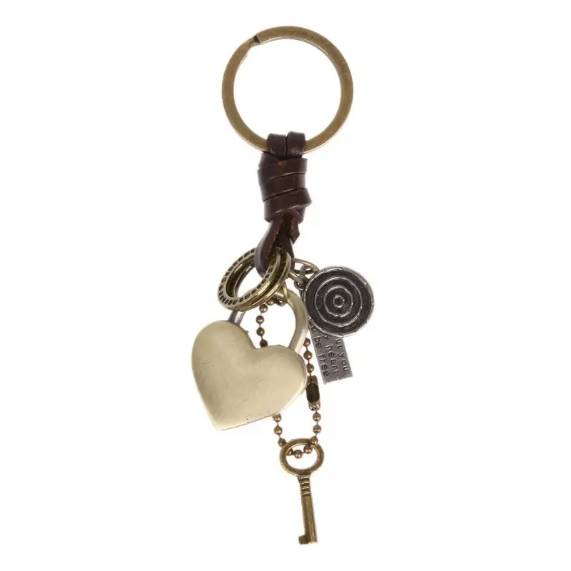 Men Love Heart Lock Charms Keychain Key Chain Ring Holder Pendant