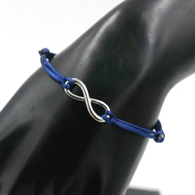 Простой дизайн цифровой 8 крестов Бесконечность серебряный цвет браслет тонкая красная веревочная нить браслеты для мужчин женщин пары