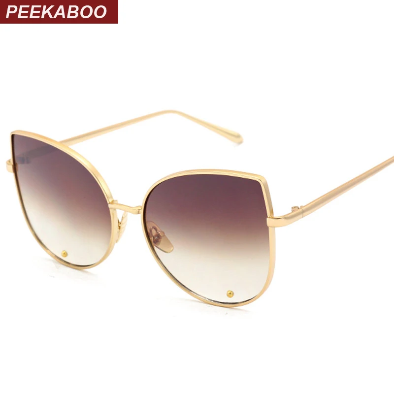 Peekaboo Sexy new cat eye sunglasses 2017 woman 6 color metal oversized eye cat sunglasses women