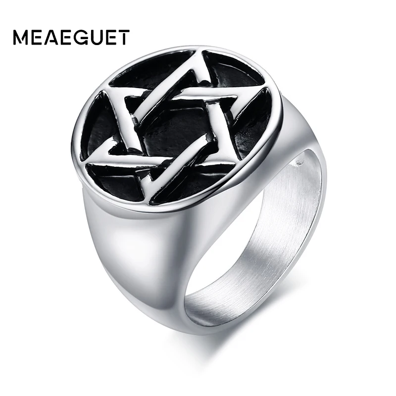 

Magen Star of David Ring For Men Vintage 316L Stainless Steel Hexagon Punk Rock Party Ring Israel Jewish Male Jewelry