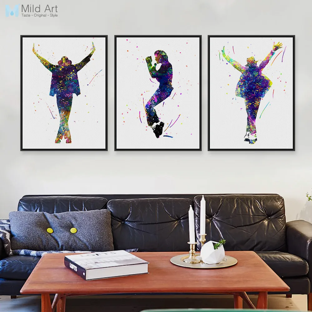 

Triptych Original Watercolor This Is It Music Celebrity Michael Jackson Pop Movie Art Prints Poster Picture Canvas Painting Wall