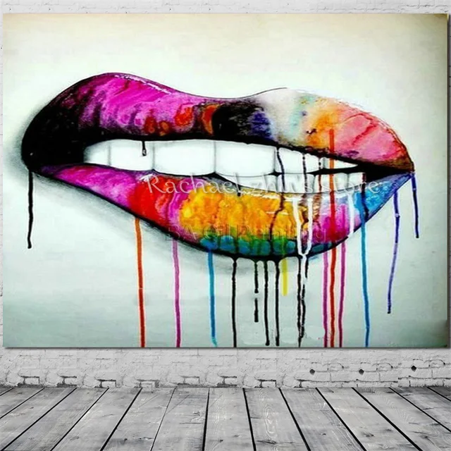 Große Handgemalte Abstrakte Kunst Bunte Lip Ölgemälde Auf Leinwand ... Große Handgemalte Abstrakte Kunst Bunte Lip Ölgemälde Auf Leinwand ...