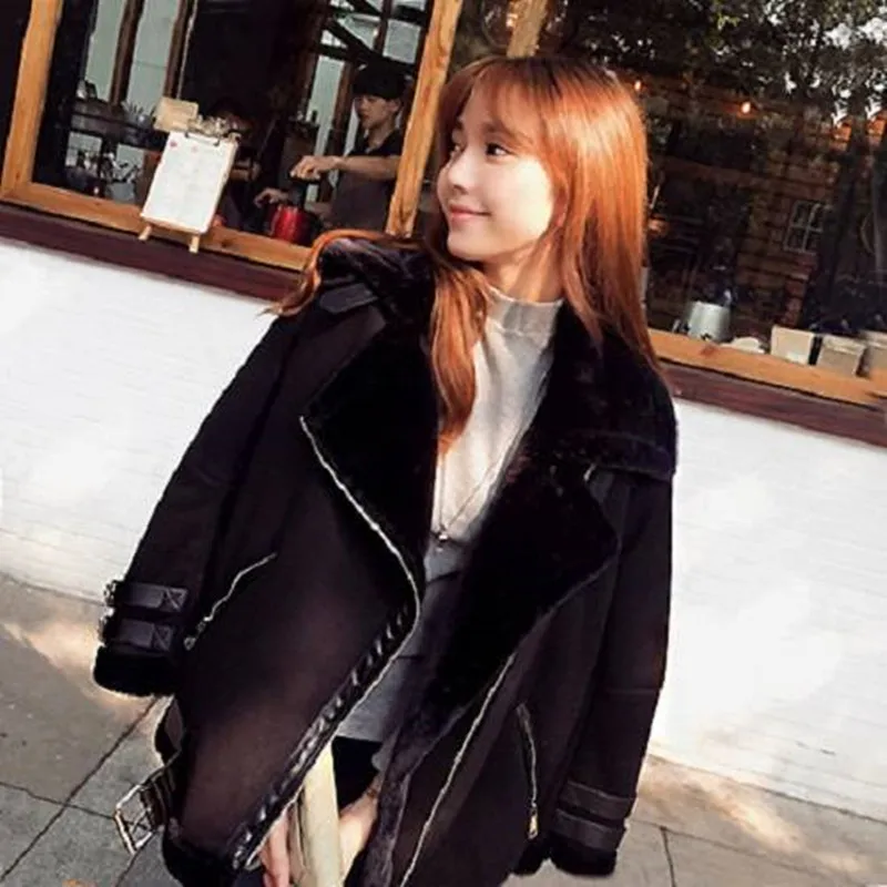 Ceinture Veste Occasionnel Outwear Faux Manteau Femmes Style De Cuir Poches Hiver Angleterre Chaud Zipper 2018 Lâche Épais Fourrure 1T0v8w4q