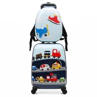 Ensemble de bagage pour enfant en dessin avec valise à roulette et petit sac à dos