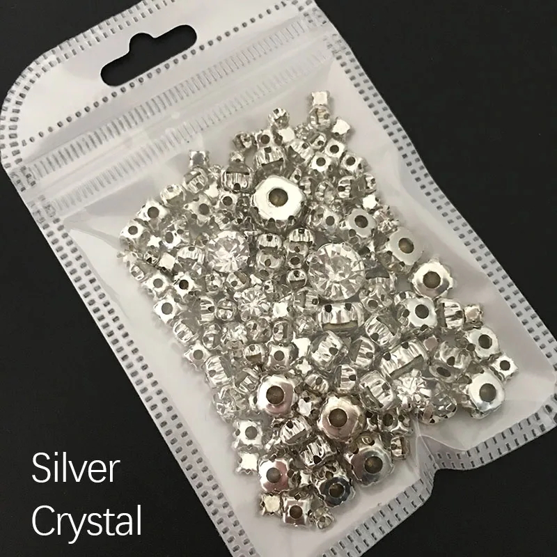 Горячая распродажа, стразы, смешанные, 7 размеров, 3 мм-10 мм, золото/серебро, стеклянные камни, 200 шт., аксессуары для украшения своими руками - Цвет: Silver Crystal