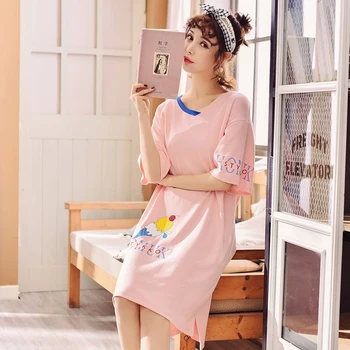 

Yidanna Women Nightgown Cotton Short Sleeved Summer Sleepshirt Female Cute Sleep Clothing Fashion Sleepwear Princess Nightwear
