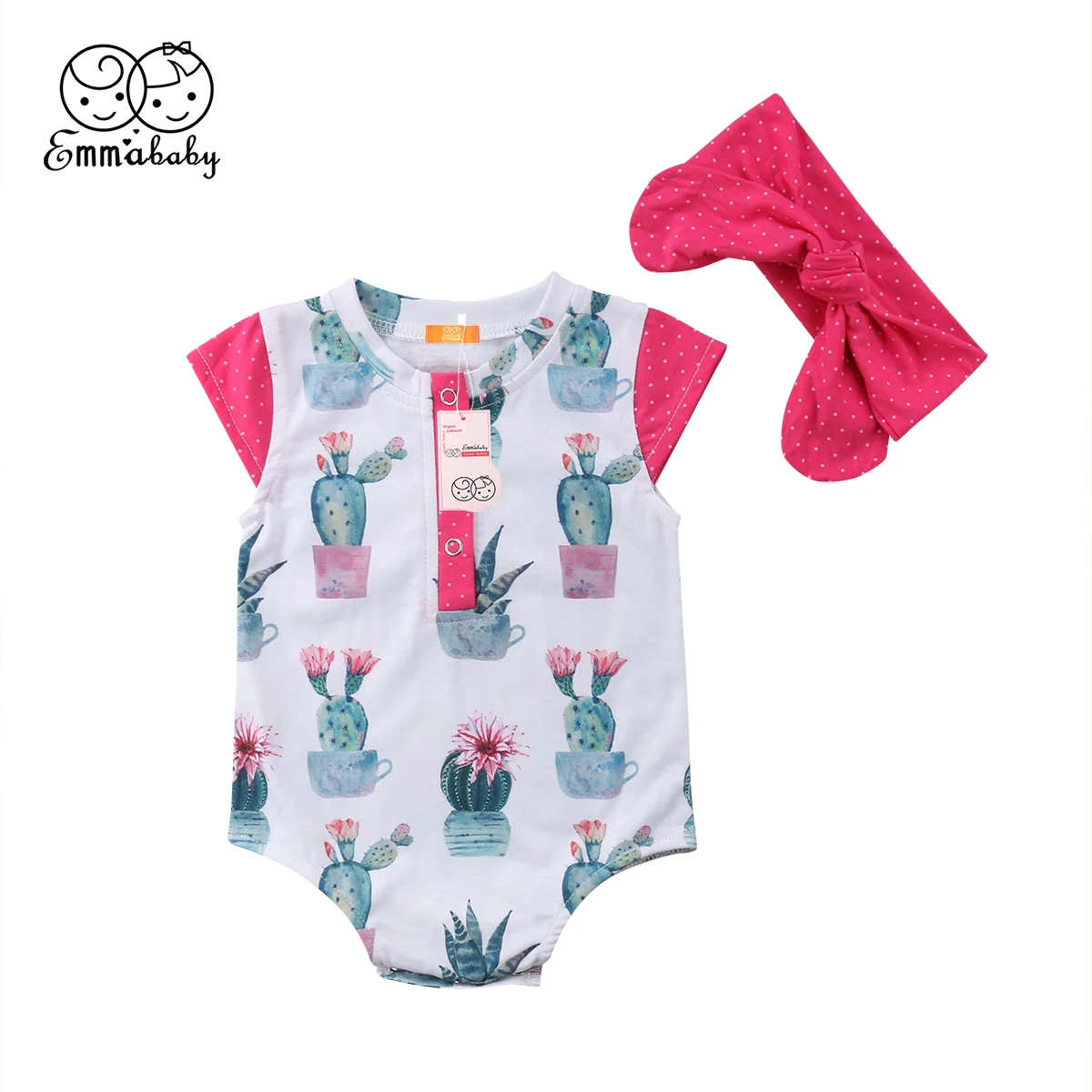 Emmababy Newborn Baby Girls One Piece Print Bodysuit Infant Headband