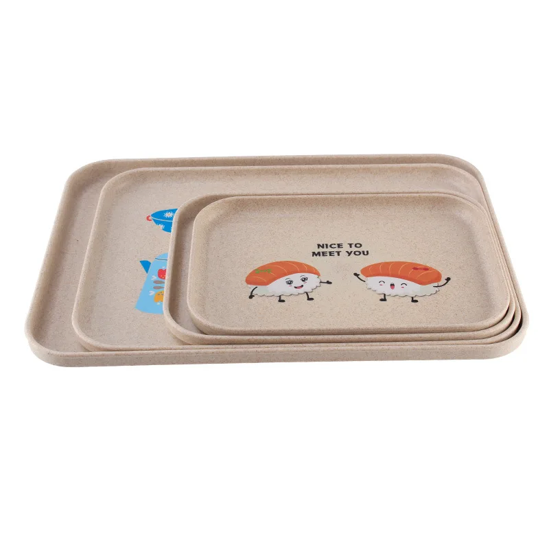 

Eco-friendly Rectangle Wheat fiber Plastic Breakfast Food Serving Tray Teapot Cup Tableware Holder Fruit Buffet Plate Board