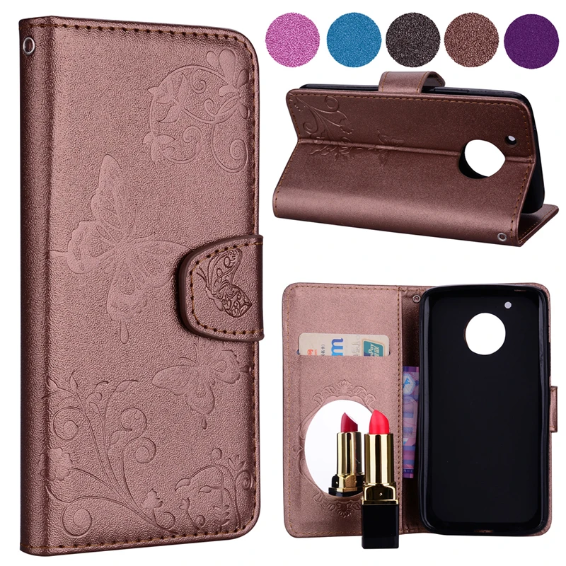 Fashion Mirror butterfly Case For Moto G5 PU Leather+TPU Back Cover Phone Capa | Мобильные телефоны и аксессуары