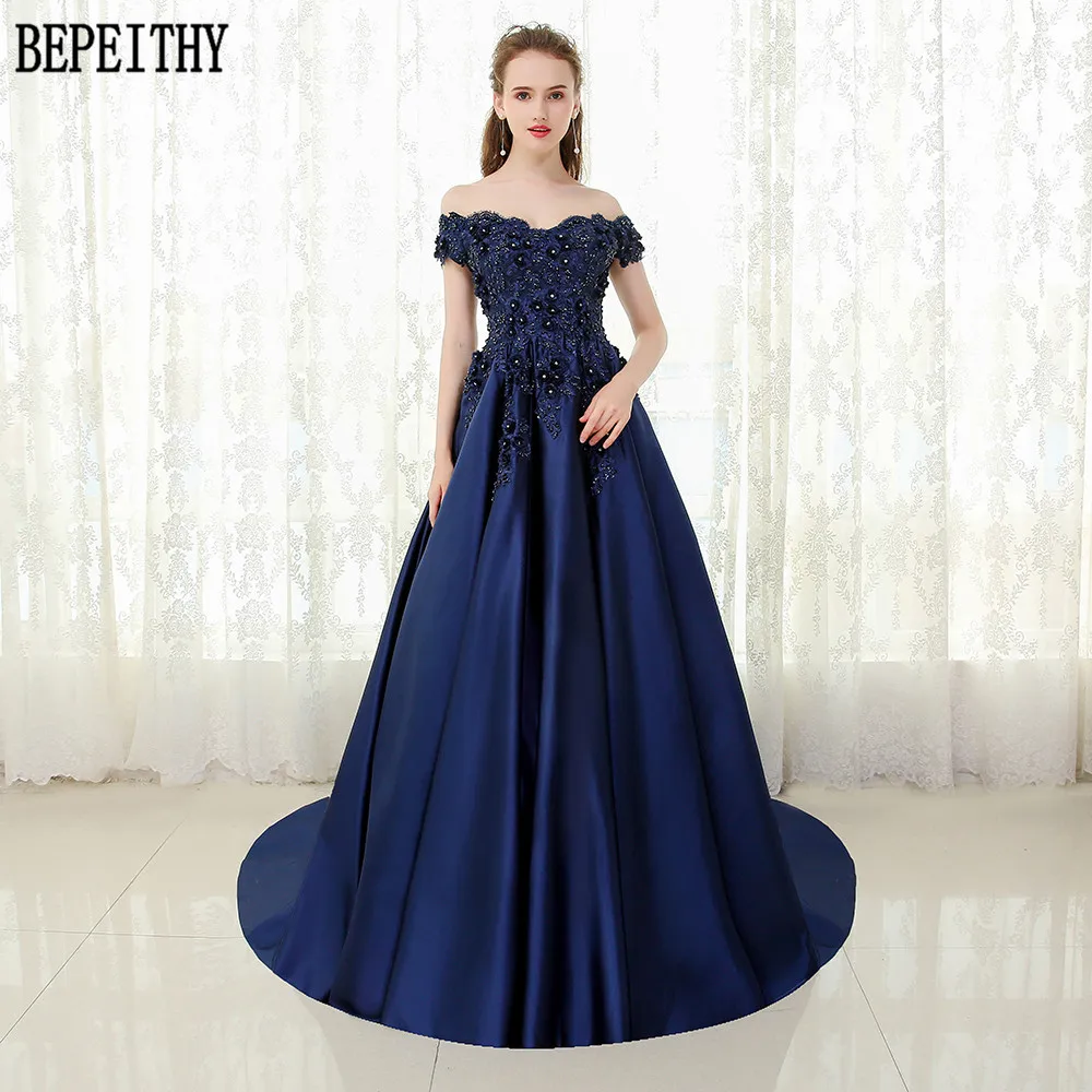 BEPEITHY, на заказ, vestido de festa, с v-образным вырезом, темно-синее, кружевное, расшитое бисером, винтажное платье для выпускного вечера, с открытыми плечами, длинное вечернее платье