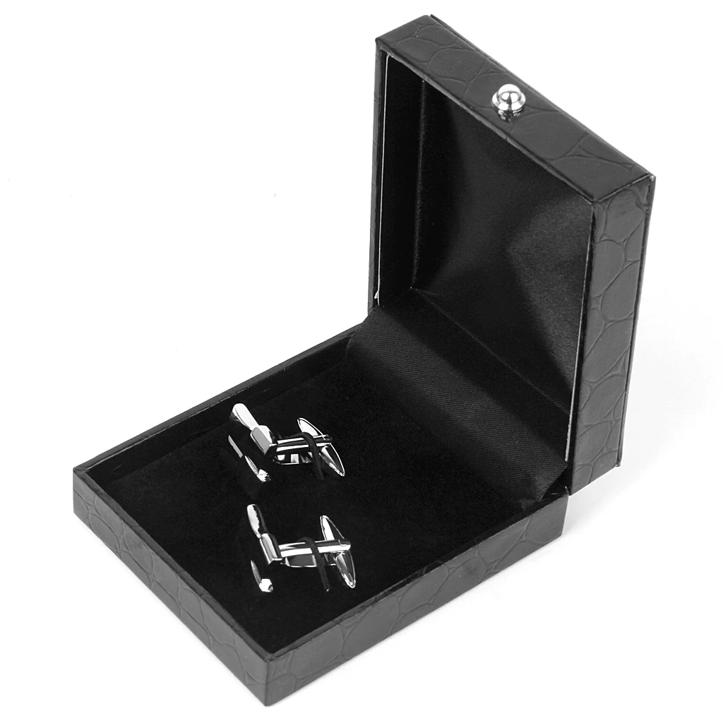 Black PU Leather Tie Clip Cufflinks Storage Gift Box Case Display Showcase
