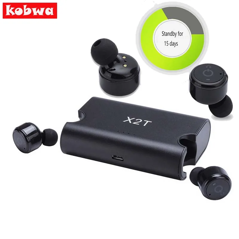 

Kobwa X2T Mini Headphone Bluetooth Portable True Wireless Earbuds TWS 4.2 Earphone 1500mAH Charger Box for ios android Phones