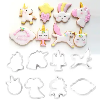 

8pcs/set Innovative Unicorn Cookie Cutter DIY Fondant Chocolate Cake Embossing Stencil Mold Biscuit Mold Baking Tool