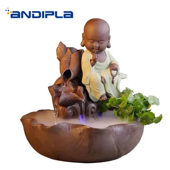 

110/220V Ceramic Cute Monk Feng Shui Water Fountain Hotel Fish Tanks Decoration Crafts Figurines for Home Decor Wedding Gifts