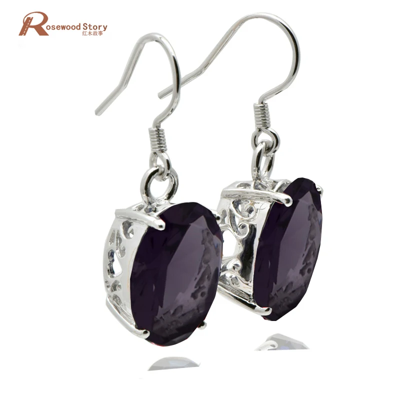 

Exquisite fashion 925 sterling silver earrings women jewelry purple cz stone crystal long earring vintage retro punk style