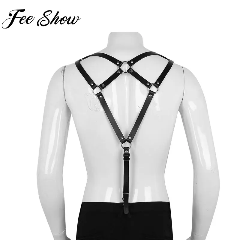 Feeshow Mens Leather Harness Suspenders Harajuku Accessories Punk Man