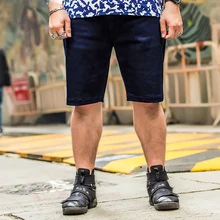 Новые Брендовые мужские джинсовые широкие брюки больших размеров синие повседневные пять штанов летние мужские эластичные джинсовые брюки на талии Размер XXL-6XL