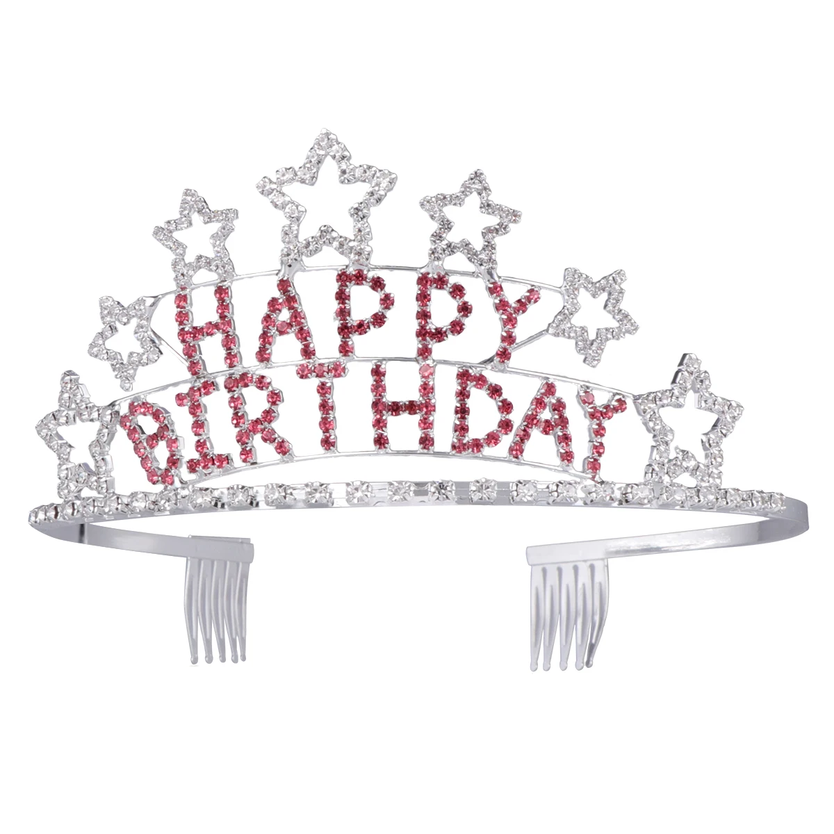 

Kid's Charming Happy Birthday Rhinestone Heart Design Tiara Crown Headband for Girls Princess (Red Rhinestones)