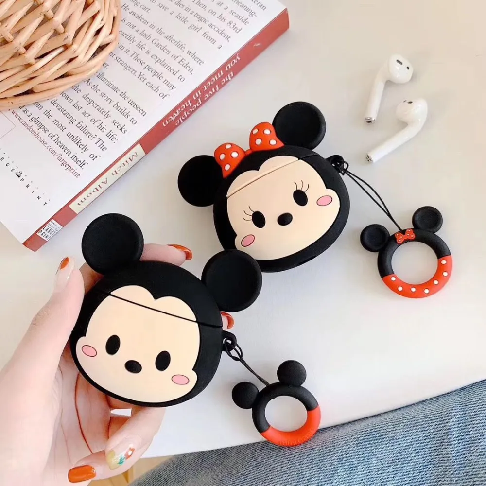 Силиконовый чехол Micky с рисунком airpods с брелком для apple airpods, защитный чехол