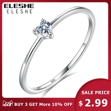 ELESHE Authentic 925 Sterling Silver Finger Ring Crystal Simple Heart Wedding Rings for Women Engagement Original Silver Jewelry