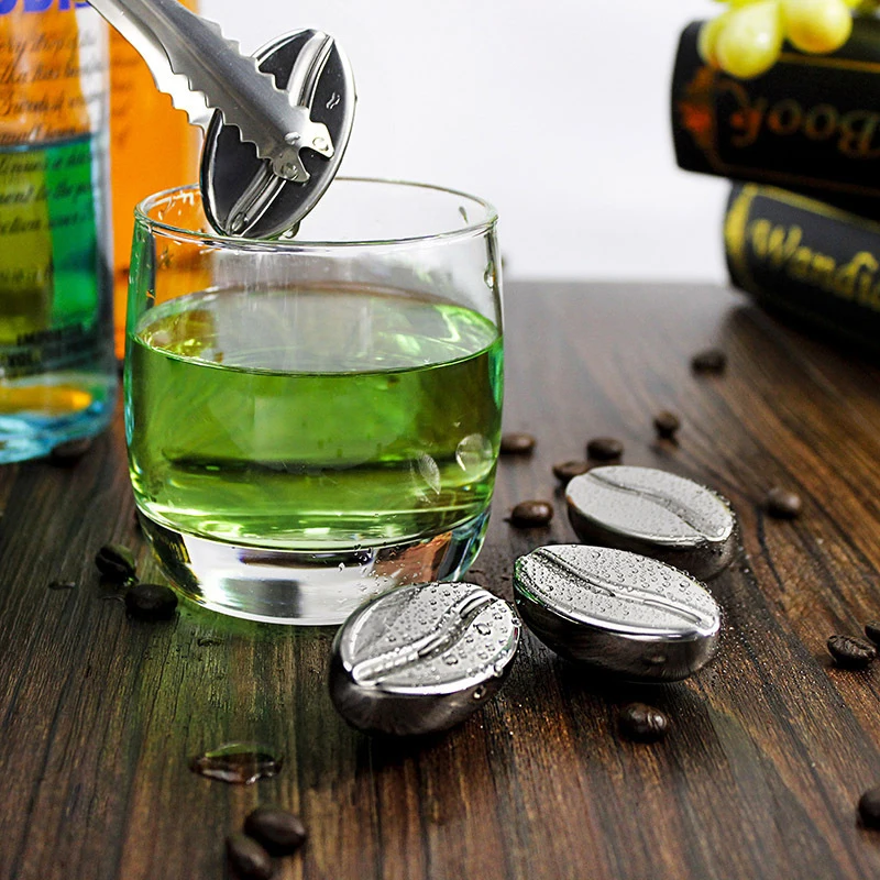304 Stainless Steel Whiskey Cooler Wine Cooling Stones Ice Cubes Coffee Bean Shaped Stone Glacier Chillers Drink Cooling Tools