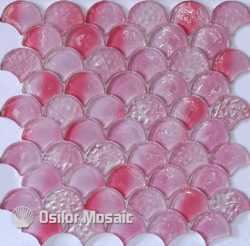 Вентилятор-форма стеклянная мозаика для интерьерные украшения дома облицовки стен розовый цвет