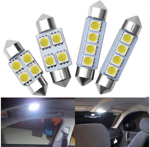 

10x White 31 36 39 41mm 5050 SMD 4 LED Bulb DC12V Car Auto C5W Interior Dome Reading Lights Lamp Festoon