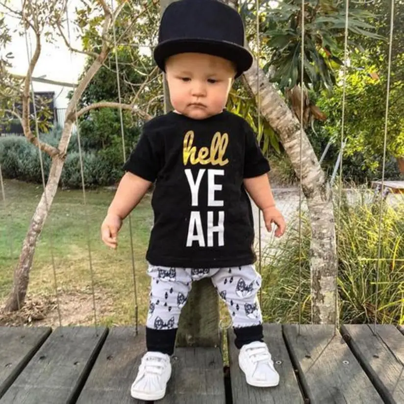 Hot Sale New Trendy Baby Boys Girls Vestido Infantil 1Set Infant Baby Boys Girls Letter Print T-shirt Tops+Pants Outfits Clothes