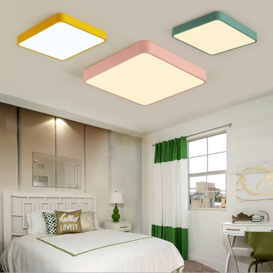 

DBF Creative Ultra-thin Macaroon Square LED Ceiling Lamp Candy Color Children's Room Light Kitechen Bedroom Study Ceiling Lights