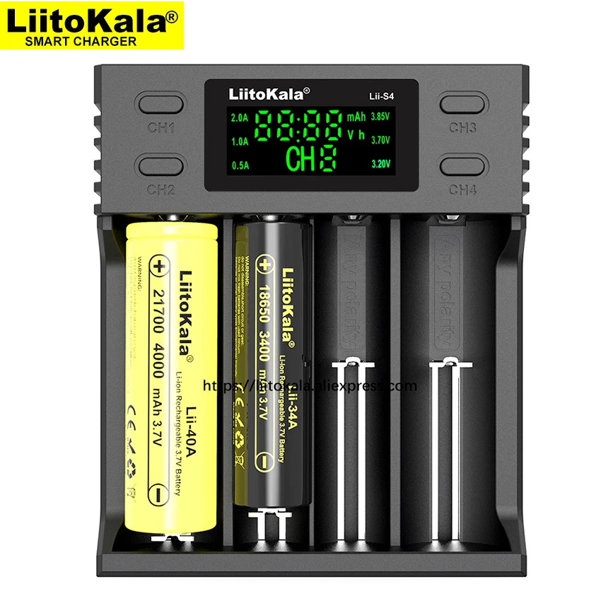 Умное устройство для зарядки никель-металлогидридных аккумуляторов от компании Liitokala: Lii-S2 Lii-402 Lii-S4 Батарея Зарядное устройство, Зарядка 18650 18350 18500 16340 10440 14500 26650 1,2 V AA, AAA, никель-металл-гидридного Батарея