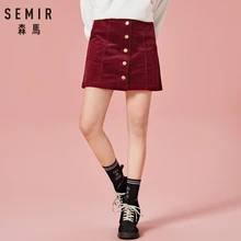 SEMIR женская короткая Вельветовая юбка с высокой талией, Вельветовая юбка А-силуэта с застежкой на пуговицах спереди в шикарном стиле для осени и зимы