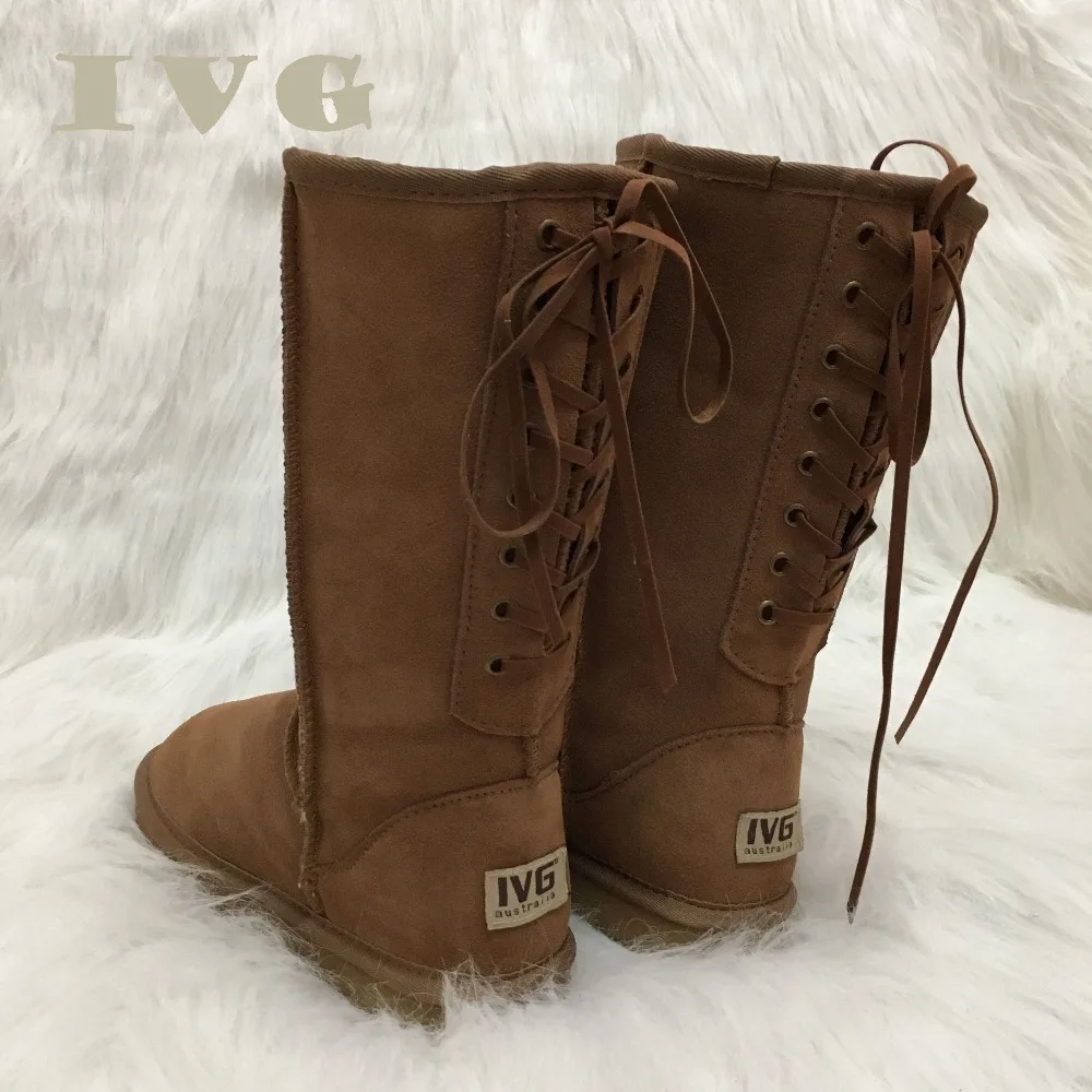 

Size US4-11 Ugs Women Snow Boots Australian Style Cross-tied Back Cow Suede Leather Fashion Lady Winter Boots Brand Ivg