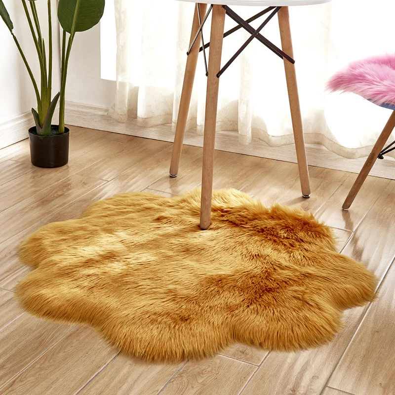 Cilected Wool Imitation Sheepskin Carpet Plum Home Artificial Wool Flower Mats Girls Bedroom Blankets Children Soft Crawling Mat