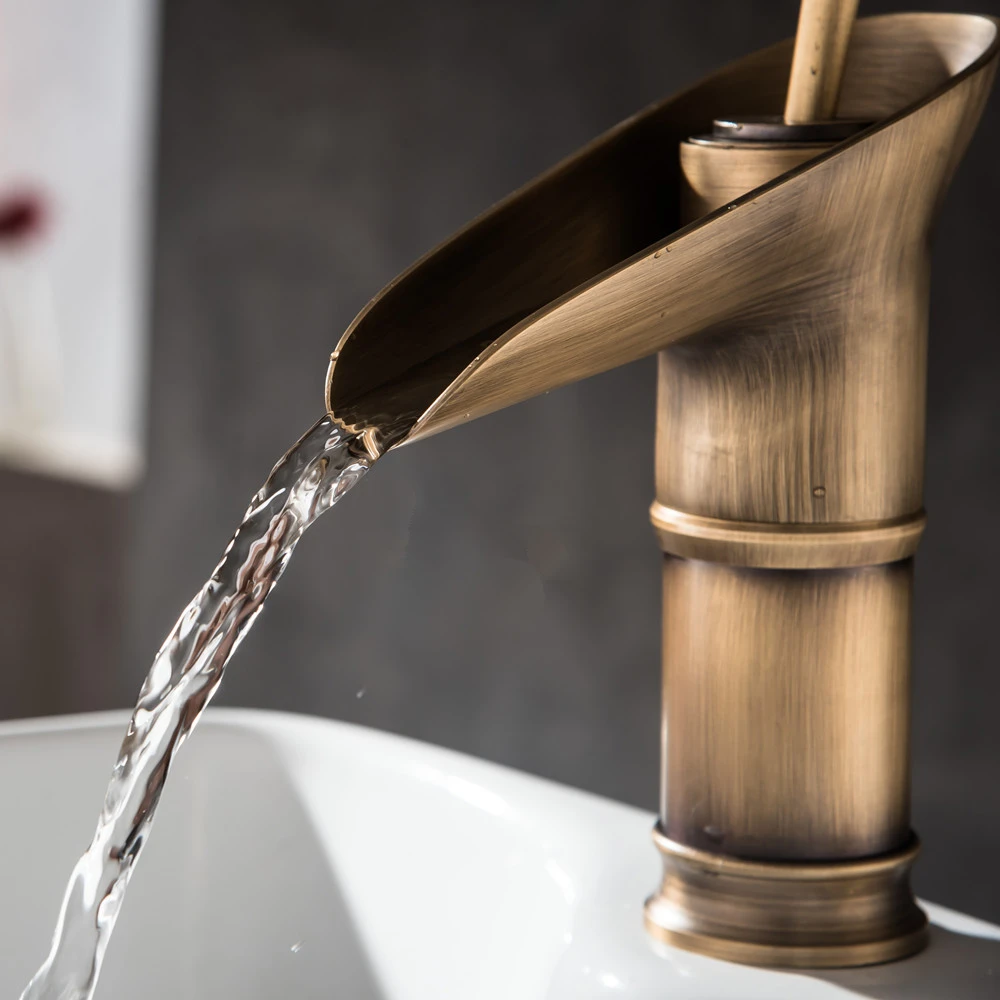 Antique Wine Glass Single Lever waterfall Bathroom Basin Faucet Brass Antique Hot and Cold bathroom Sink Mixer Taps Torneira Mic30
